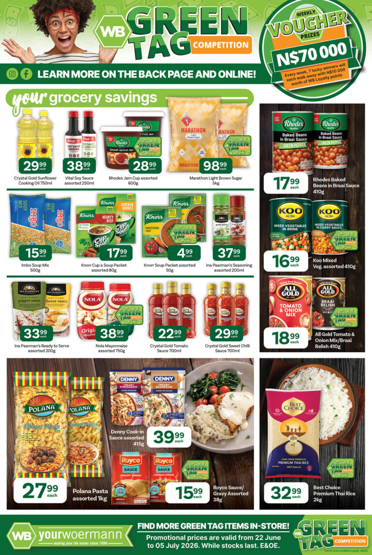 Your Woermann grocery specials including cooking oil, sugar, sauces and canned foods