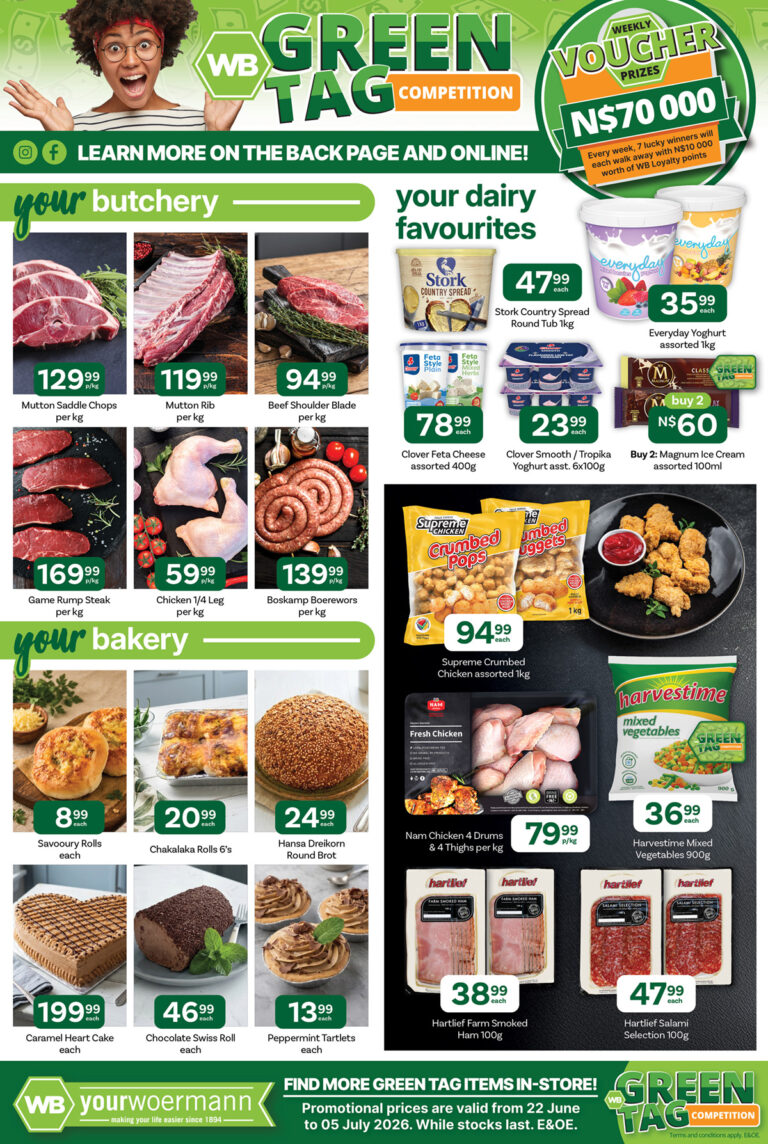 Your Woermann butchery, dairy and bakery specials including meat, yoghurt, chicken and baked goods