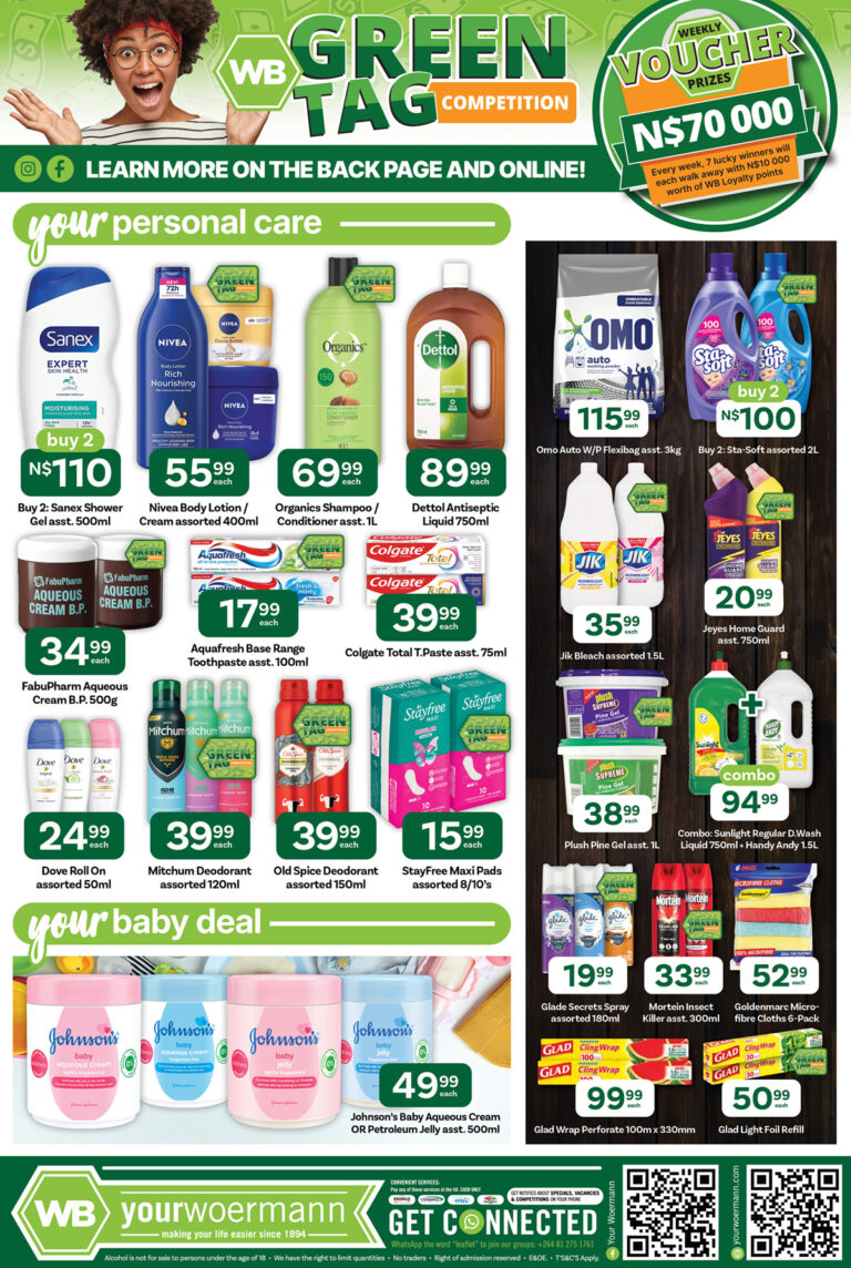 Your Woermann personal care and cleaning specials including toiletries, detergents and hygiene products